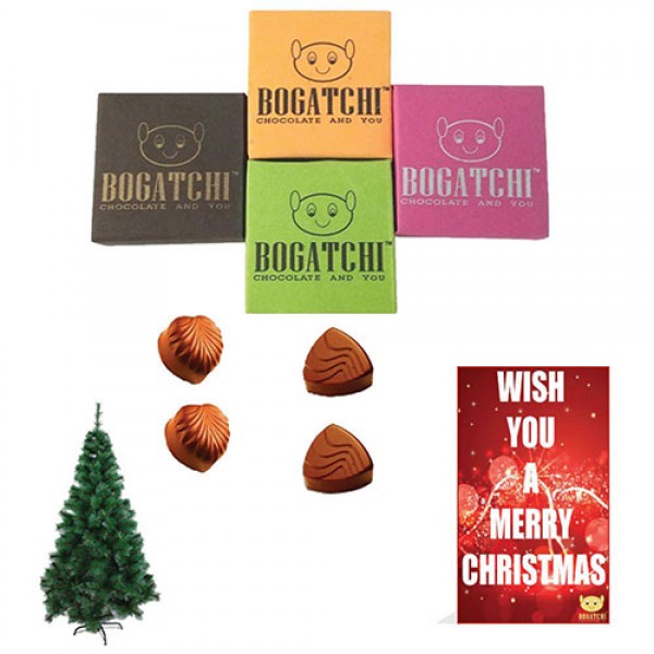 BOGATCHI Christmas Gifts, Merry Christmas Chocolates, Premium Xmas Gift Set, 4 Pieces, Free Xmas Tree and Free Merry Christmas Greetings Card